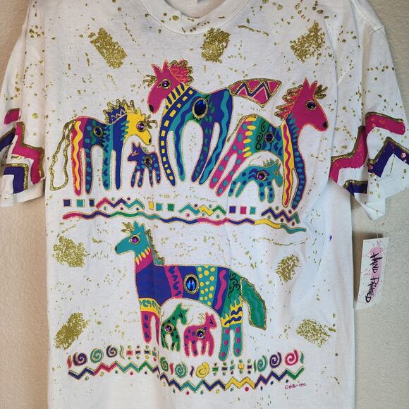 K.W.B.L. Los Angeles Vintage Hand Painted Western Horses Neon Top NWT 90's 1990 - Picture 3 of 12